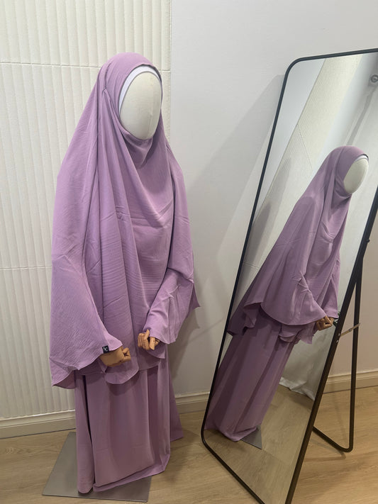 Kids Khimar and Skirt Set - Crinkle Fabric